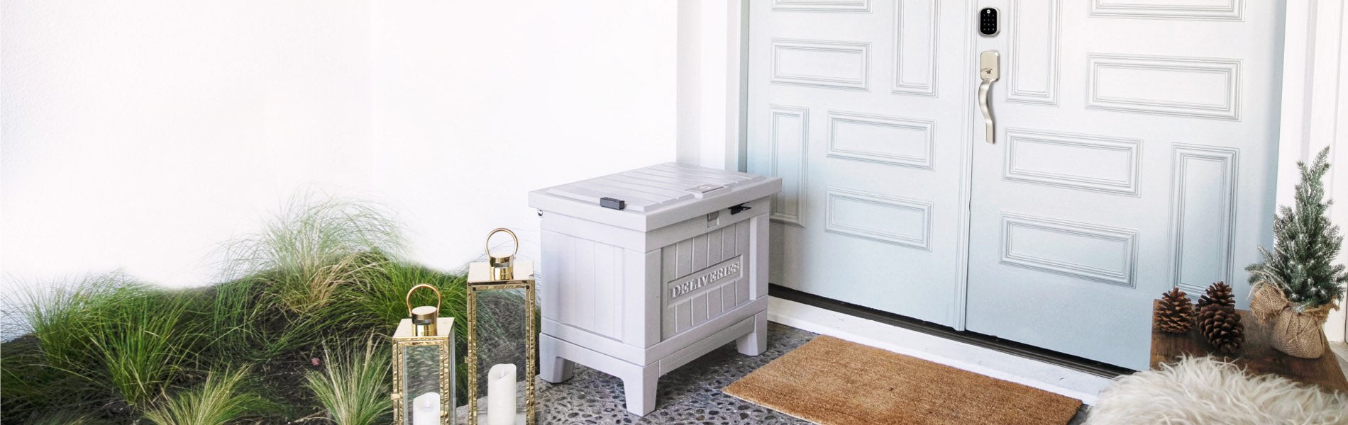 Smart Delivery Box on front porch ensuring security for drop off and pick ups