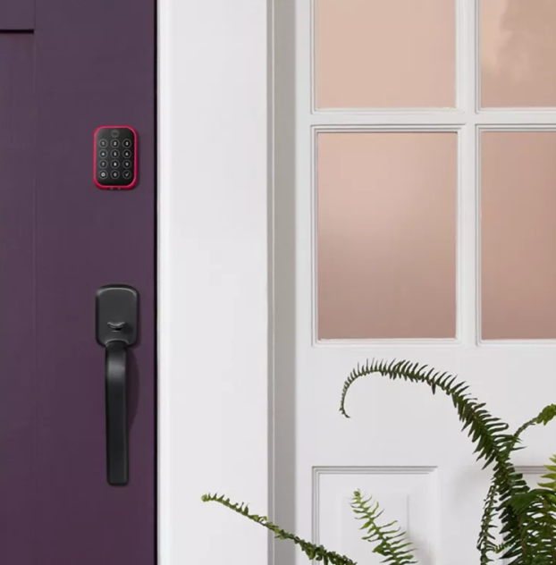 purple door with pink Yale x Pantone Assure Lock Limited Edition