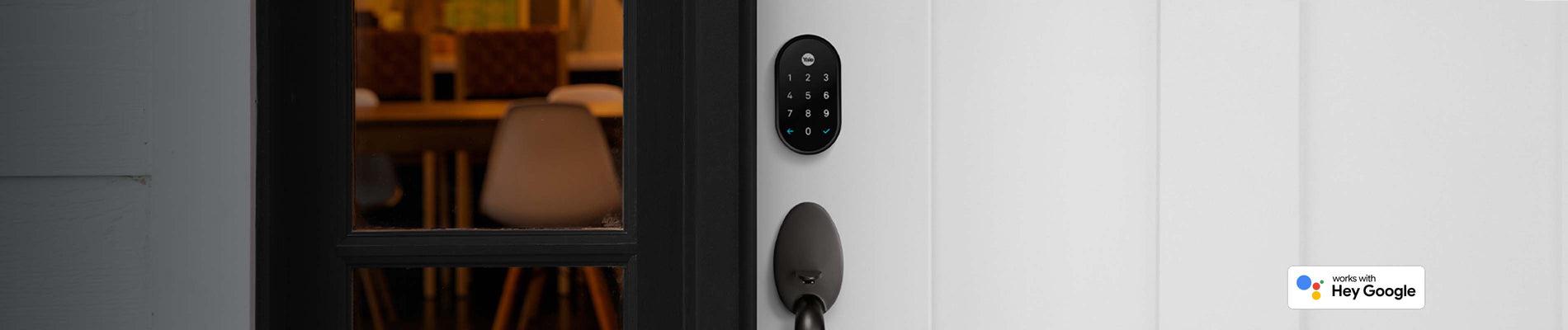 Nest x Yale Lock on front door to secure your house & works with Hey Google