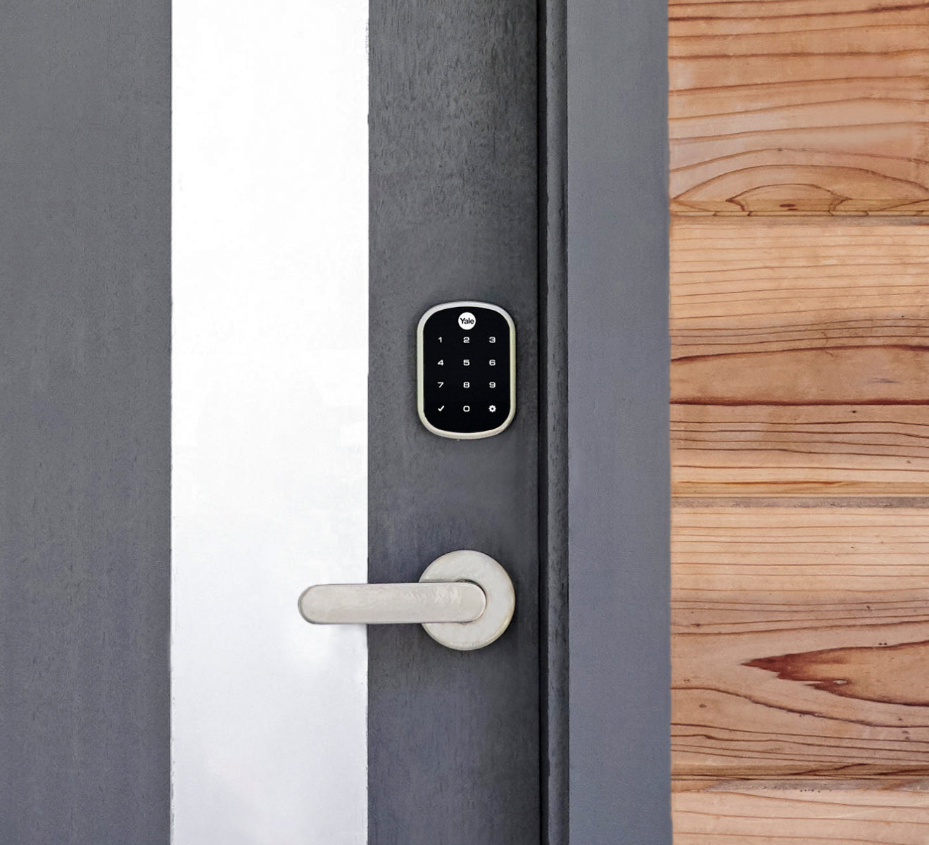 smart keypad lock on a door