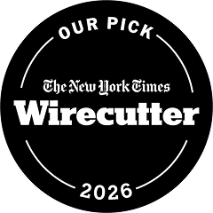 Circular badge with 'Our Pick' text from The New York Times Wirecutter for 2026 on a black background